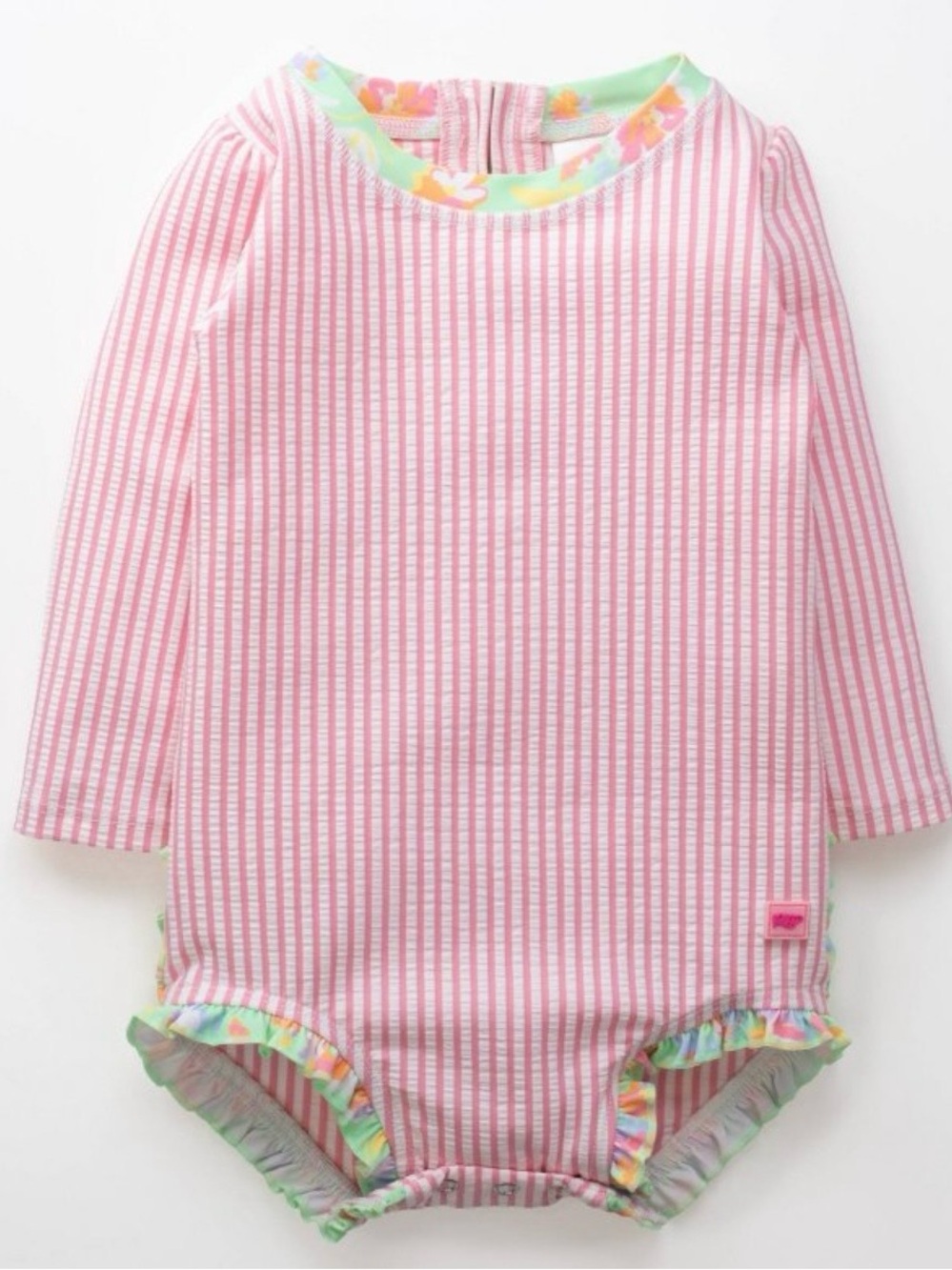 RuffleButts Toddler Girls Seersucker Long Sleeve One Piece Rash Guard
Swimsuit